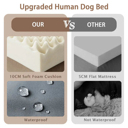 Oversized Human Dog Bed with Plush Pillow, Blanket, and Strap