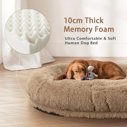 Oversized Human Dog Bed with Plush Pillow, Blanket, and Strap